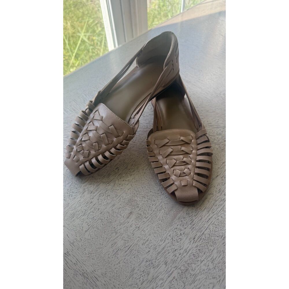 Quince Women’s Size 6 Leather Huarache Woven Flats Taupe Beige Sandals